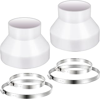 2 Set 6 to 4 inch Duct Reducer Adapter, Air Duct Reducer Increaser with 304 Stainless Steel Hose Clamps, HAVC Pipe Connector for Inline Ventilation Fitting System (6 to 4 Inch), White