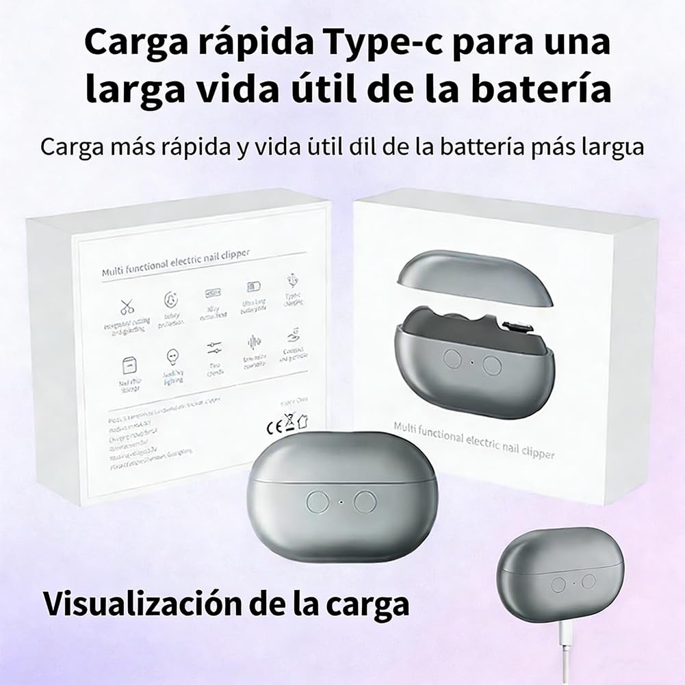 Cortauñas Electrico Pies y Manos con Luz LED Integrada, Incluye 2 Accesorios de Pulido para Uñas, Ideal para Adultos, Mayores y Personas con Movilidad Reducida (Negro)