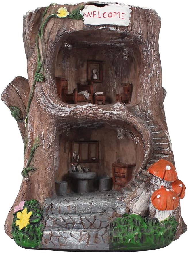 Solar Light Fairy Tree House - Fun Natural Figurine Sculpture with Solar LED Lights for Indoor Outdoor Art Decorations, Patio Yard Lawn Ornaments Gift - Image 3