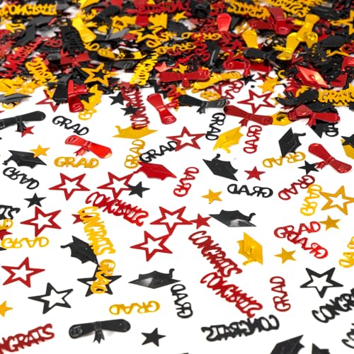 Image of Red Gold and Black Graduation Confetti 2026, 1000 Pcs Congrats Grad Confetti Class of 2026 Party Table Centerpiece for 2026 Graduation Party Decorations