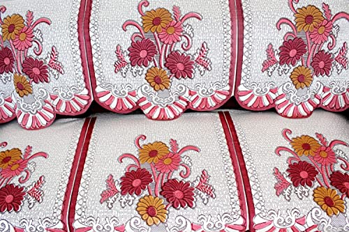Image of The Furnishing Tree Cotton Floral Knitted Pattern 6 Pieces 3 Seater Sofa Cover Set Maroon