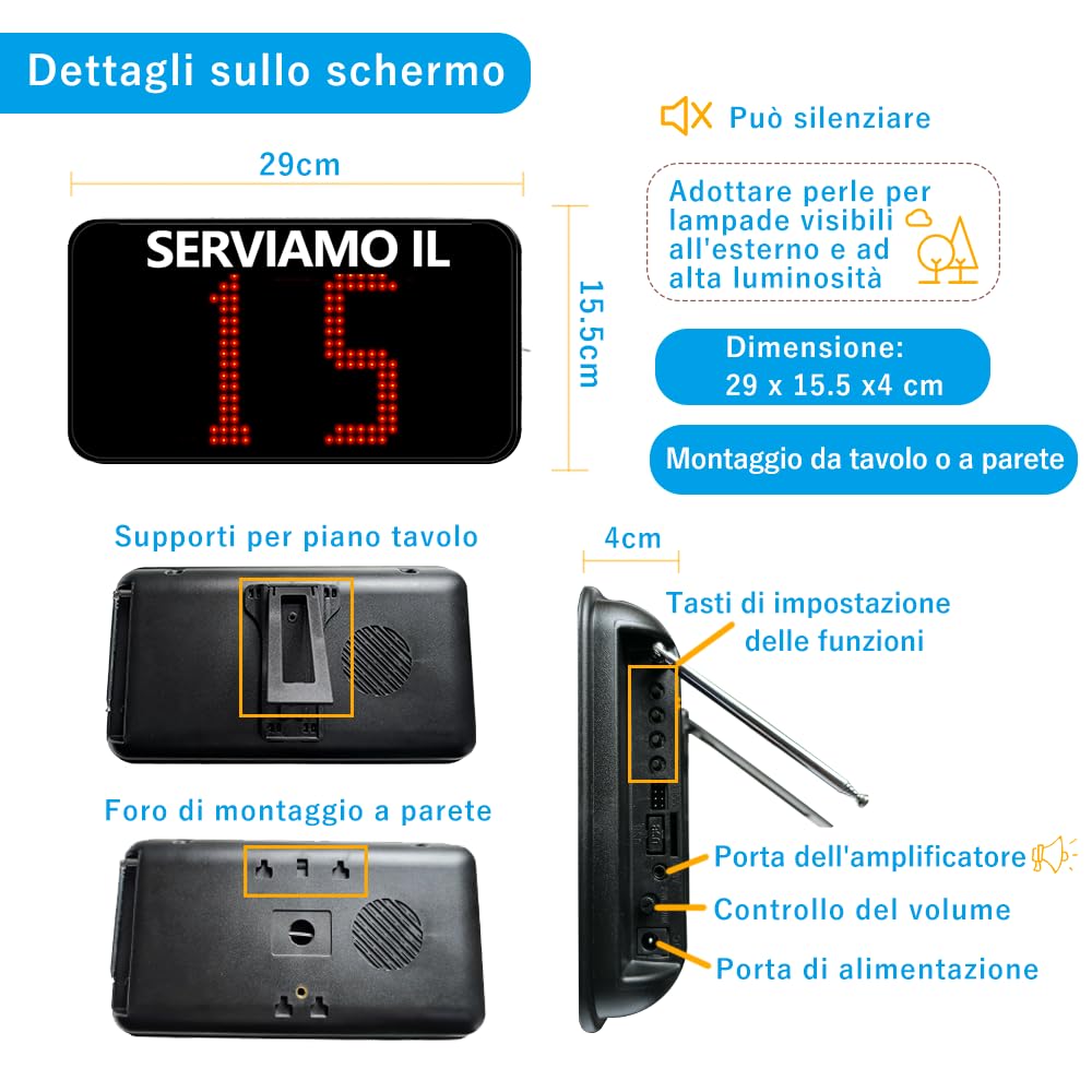 Eliminacode Display 2 Cifre (Chiamata in Italiano) | Gestione Code: 00-99 | Completo di: Display+Telecomando+2 Pulsanti | Per Gastronomie, Banco, Sportello, Ambulatoro