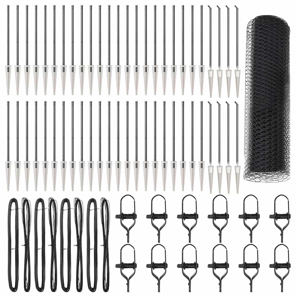 Outdoor Steel PVC Fence Post Grey 100 x 0.8 m 13 mm Mesh Corrosion Resistant Security Garden Fence Kit with Spike Posts for Terrace Yard Enclosure 52 Pack
