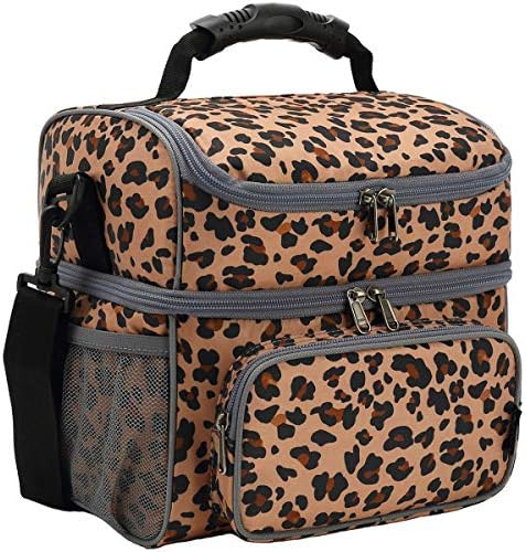 FlowFly Double Layer Cooler Insulated Lunch Bag Adult Lunch Box Large Tote Bag for Men, Women, With Adjustable Strap,Front Pocket and Dual Large Mesh Side Pockets