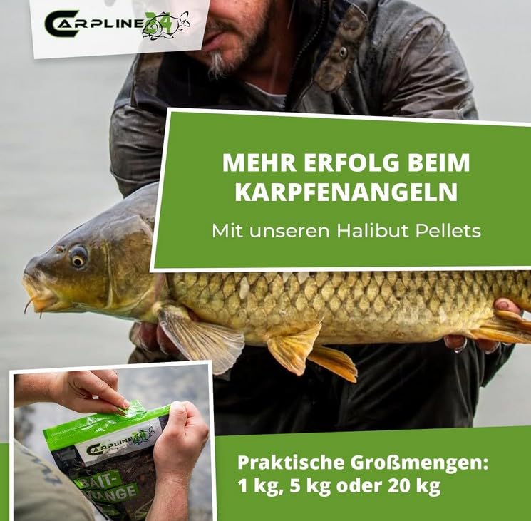 Marine Halibut Pellets Heilbutt Pellet - 20 Kg - 8 mm - Karpfenfutter zum Anfüttern & Angeln von Karpfen, Carp Baits, Futterpellets als Angelköder