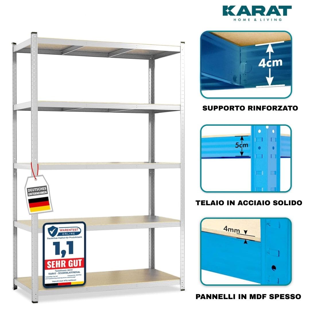 OfficeMarshal L Confezione doppia di scaffali per carichi pesanti zincati, 200 x 100 x 50 cm, scaffalatura, scaffalatura, scaffale, sistema a incastro montato senza attrezzi (Lakota)