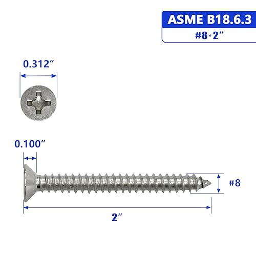Miniatura 4 de Tornillos Phillips Drive para madera, acero inoxidable 304 18-8, n. 8 x 2 pulgadas, 50 unidades