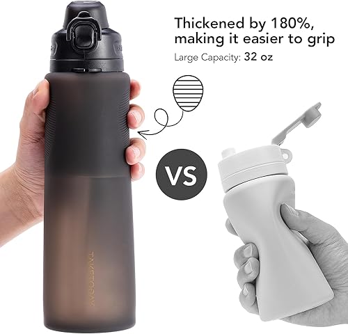 Miniatura 5 de TakeToday Collapsible Water Bottles 32oz, Foldable Travel Water Bottle, BPA Free, Silicone Water Bottle Leakproof for Hiking, International Travel,
