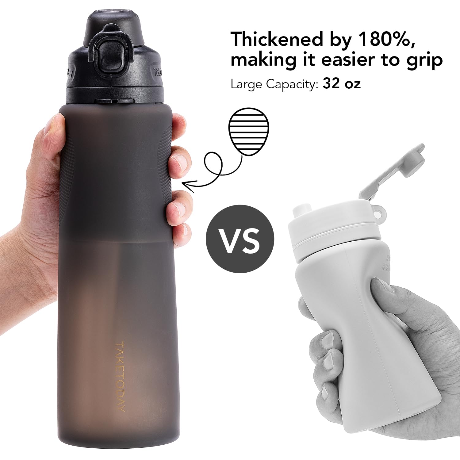 TakeToday Botellas de agua plegables con popote para viajes internacionales, 32 onzas, color negro