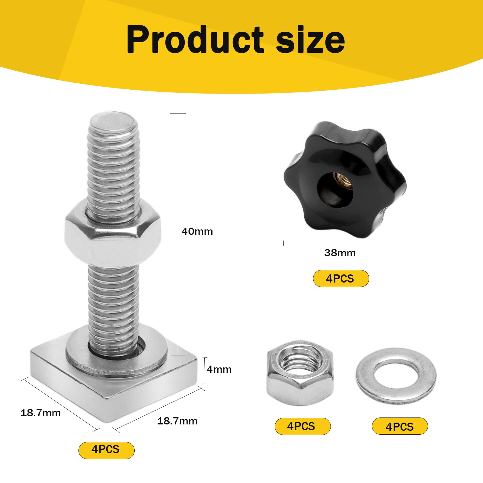 VOSSOT 4 zestawy wkładek T-Nut Nutensteine M8x40mm z 1 parą rękawic, śrub czworobocznych ze stali nierdzewnej z nakrętkami, podkładkami T-Nut Zestaw śrub do mocowania dachowki, uchwytów na bagażnik