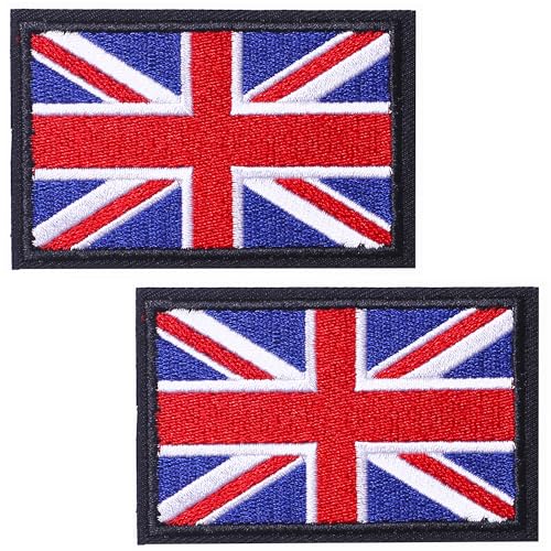TXSN 2PCS Union Jack Flag Patches, Embroidered Flag Patches with Hook&Loop Fastening for Tactical Gears