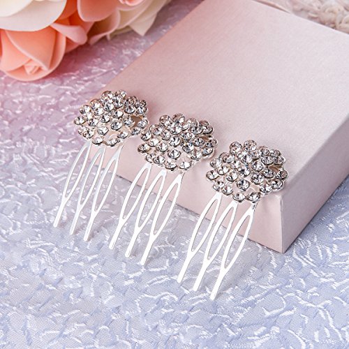 BriLove Wedding Bridal Hair Pin Set Bohemian Flower Cluster 3 Hair Comb Clip Silver-Tone Clear - Thumbnail 5