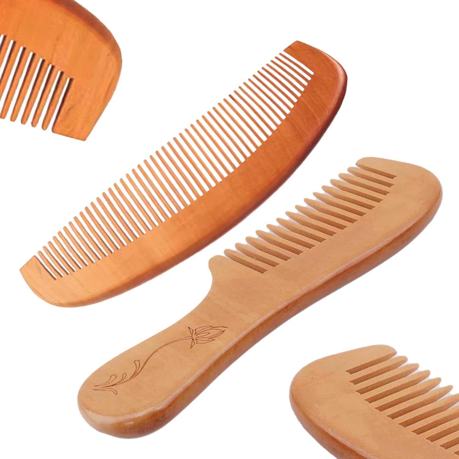 TEMPERIA (Pack Of 2) Kachi Neem Wooden Comb for Women & Men Hair – Wide Tooth Comb for Tangle Free Curls, Healthy Scalp, Hair Growth, Hairfall & Dandruff Control – Premium & Ergonomic Design (MN01)