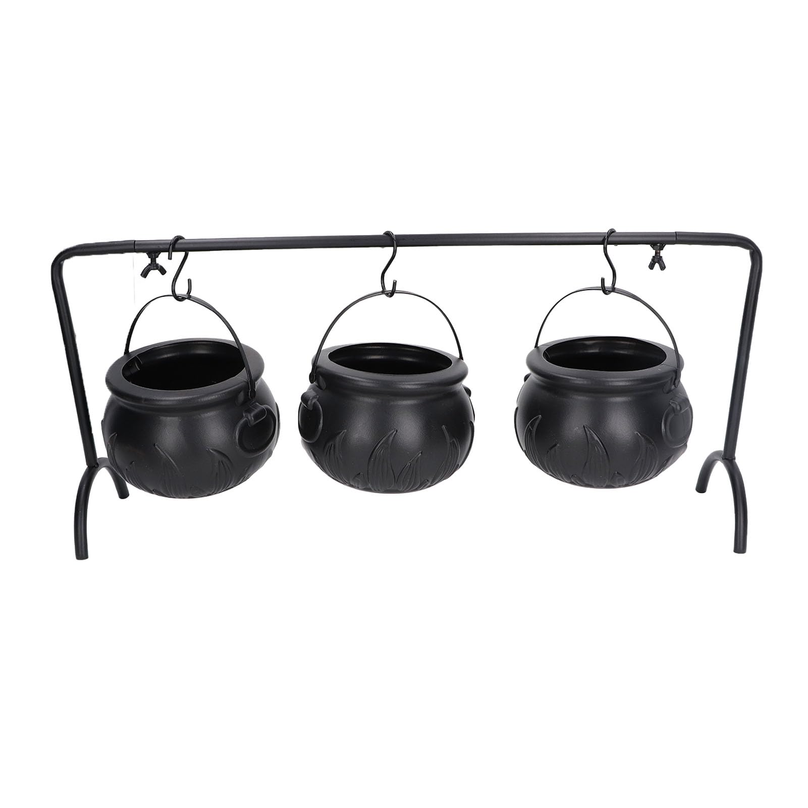Muiltvoe Witches Cauldron Serving Bowls on Rack, 3 Pack Halloween Black Witch Candy Jar for Trick or Treat Supply Halloween Party Decorations