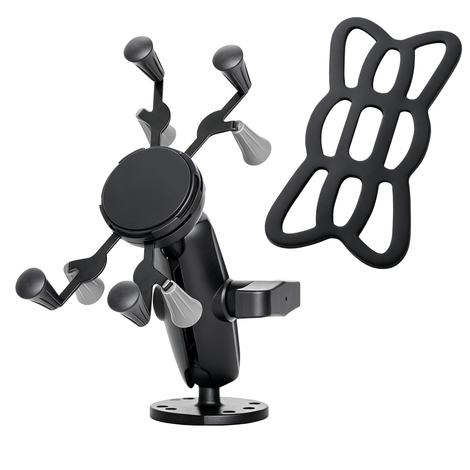 Strg Support de téléphone avec base ronde percée avec bras double douille à boule de 2,5 cm, compatible avec tous les téléphones de moto, vélo, guidon, support de téléphone