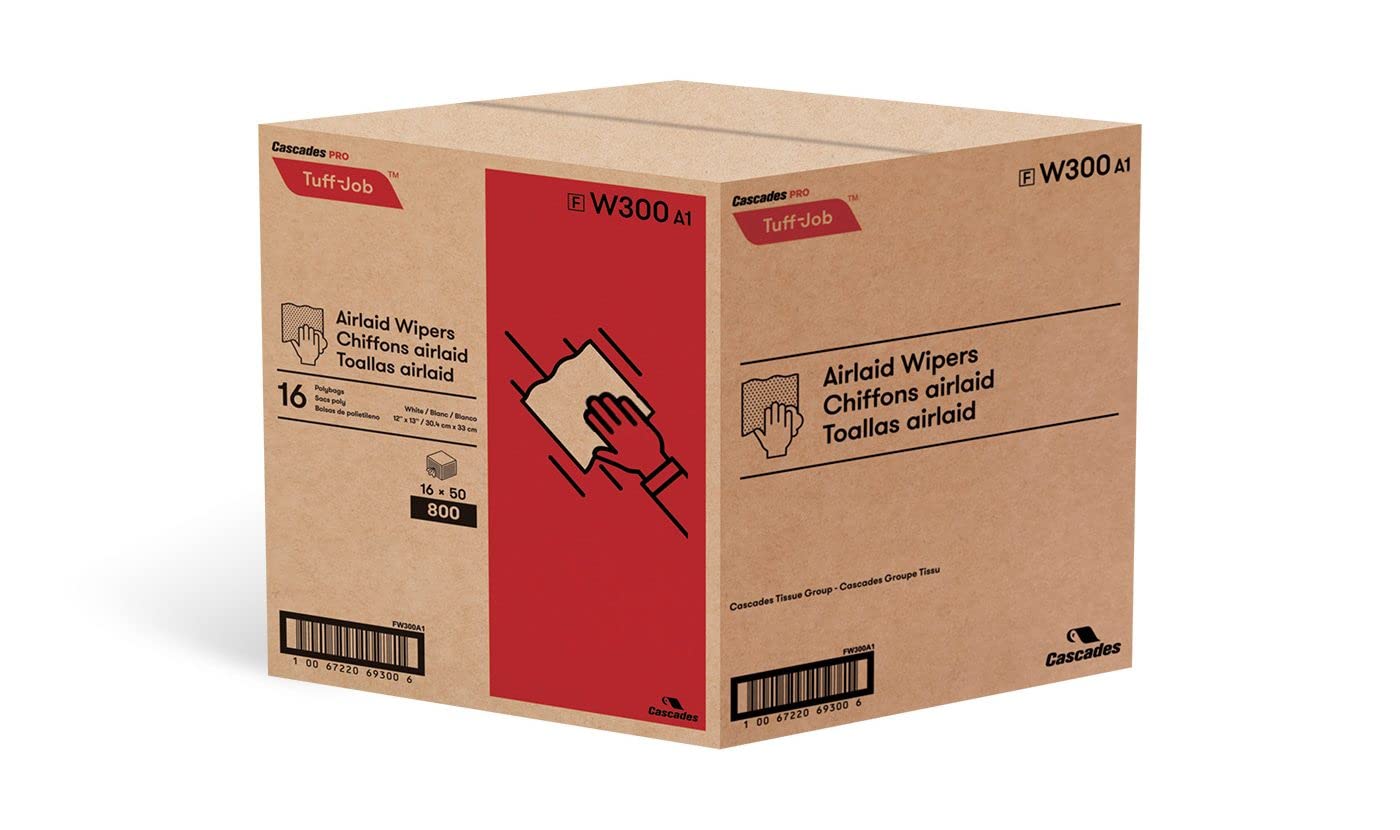 Cascades Tissue Group CSDW300 12 x 13 in. Tuff-Job S300 Airlaid Wipers, White - 50 Per Pack - 16 Per Case