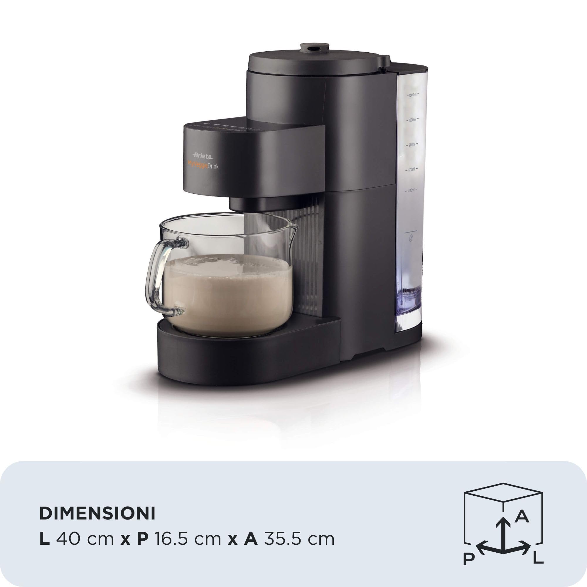 Ariete 650 My Veggie Drink, Maszyna do napojów warzywnych, pojemność 0,4 l - 1,5 l, 1200 W, 6 programów, 15 min przygotowania, czarny