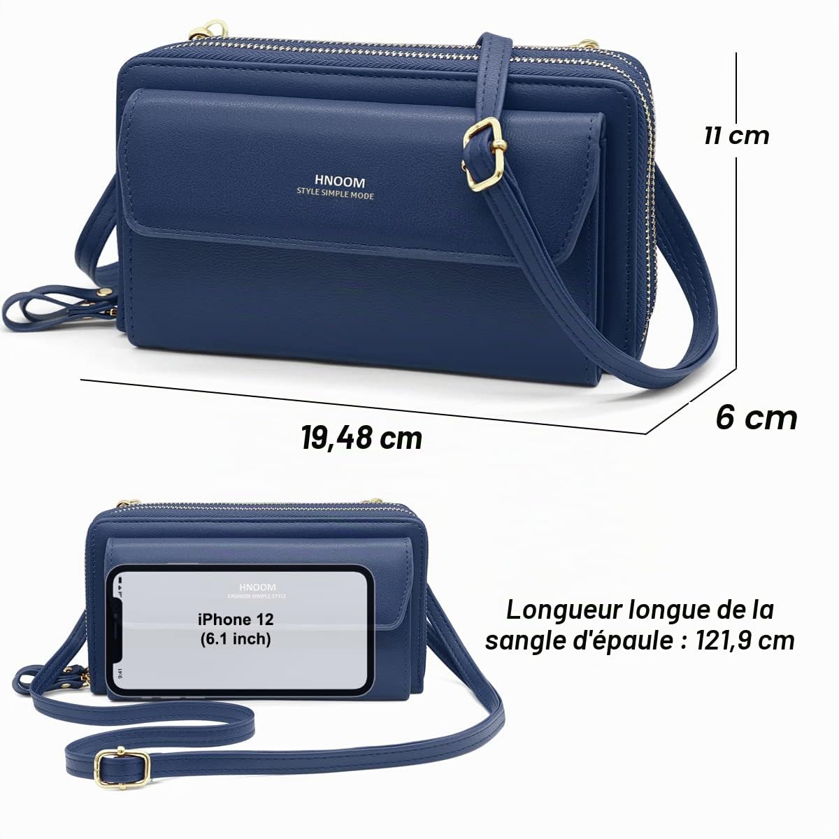 HNOOM Sac Téléphone Portable Femme Portefeuille en PU Cuir Sacs Bandoulière Femme Pochette Téléphone Portable Petit Sac à Bandoulière pour Téléphone avec Porte Carte, Bandoulière