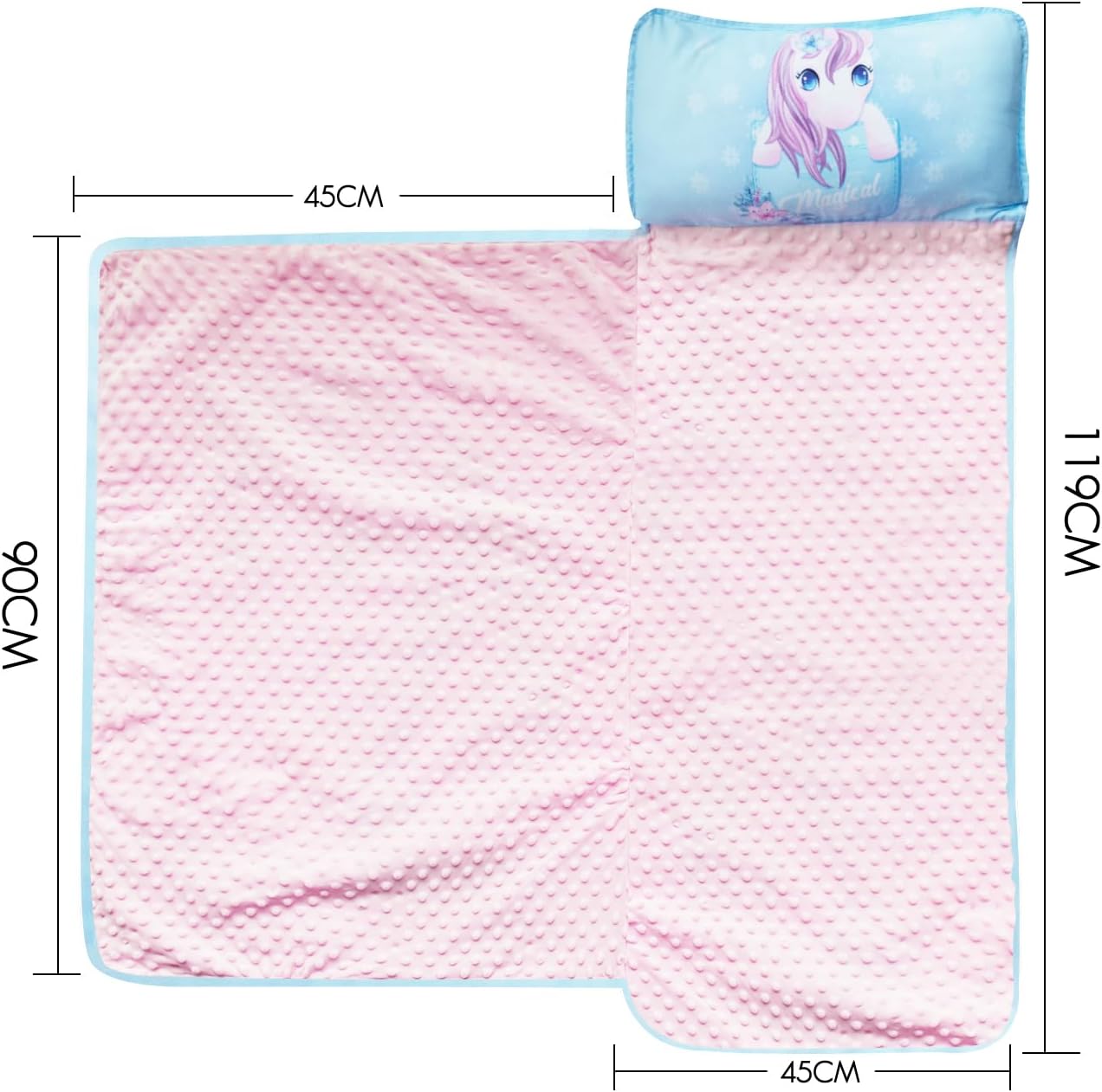Toddler Nap Mat with Pillow and Minky Blanket，Rollup Design Kids Sleeping Mats for Preschool,Ultra Soft Slumber Bags for Daycare