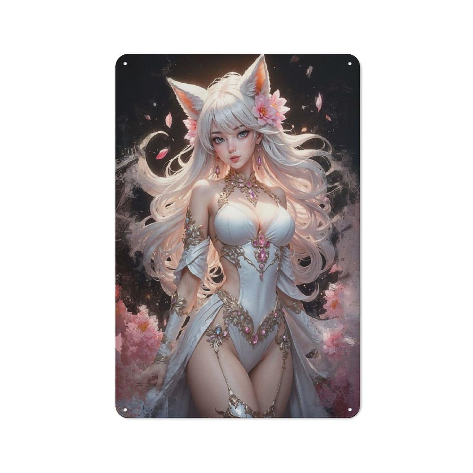 Tin Wall Plaque 30x20cm with Foxfire Goddess for Café Or Home Bar, for Kitchen, Dining Room And Home Bar Wall Decor