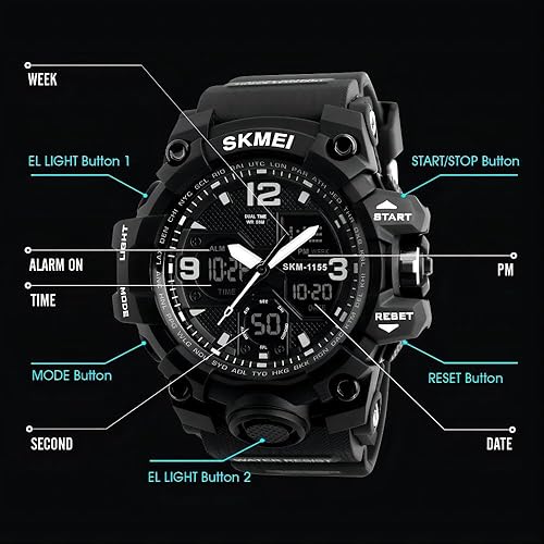 Miniatura 4 de Reloj deportivo analógico para hombre, reloj militar, cronómetro LED para exteriores, relojes electrónicos digitales, pantalla doble, impermeable,
