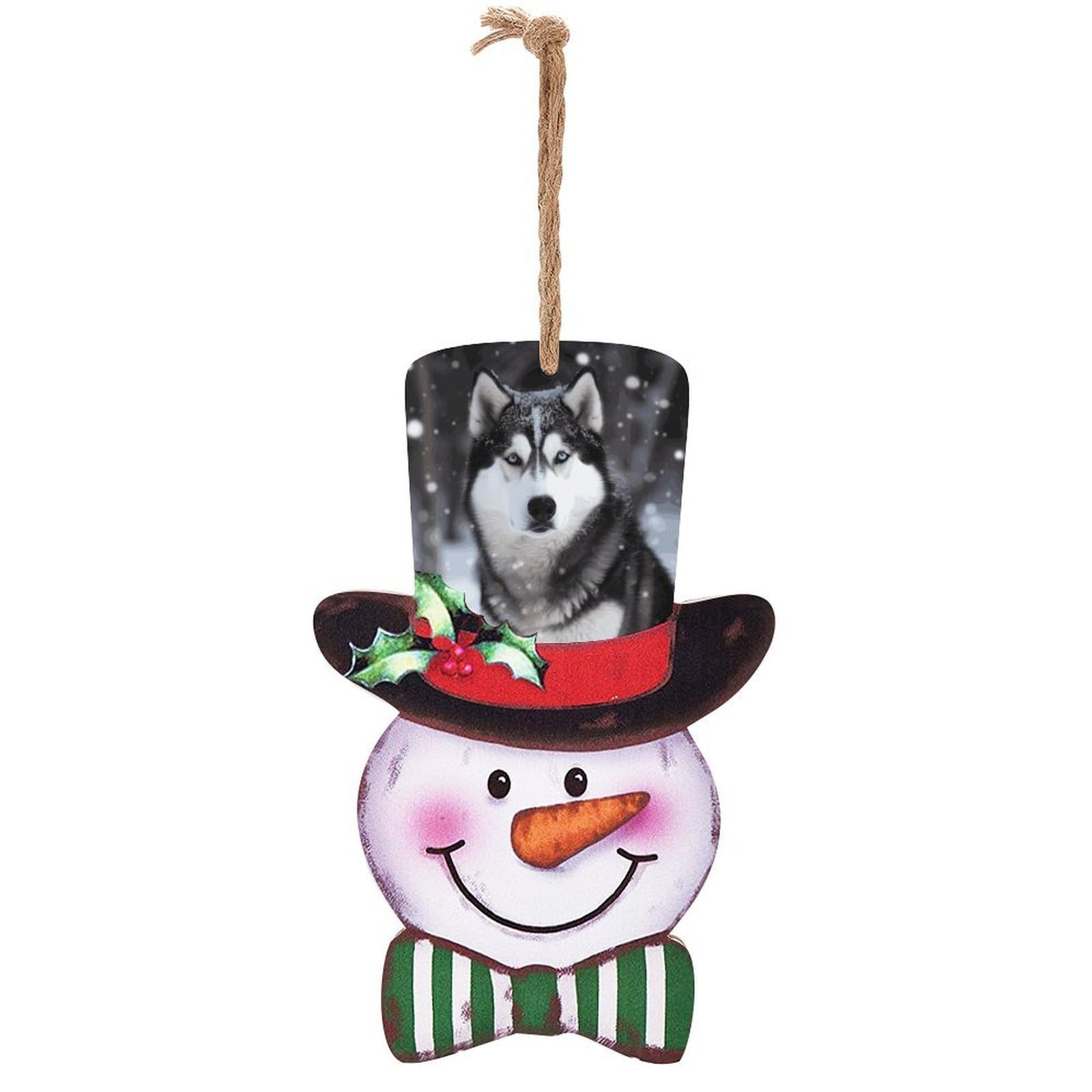 Husky In Snow Dog Snowman Decor Christmas Snowmans Hanging Decors Wooden Exquisite Holiday Decoration Sign for Home Window Wall Farmhouse Indoor Outdoo