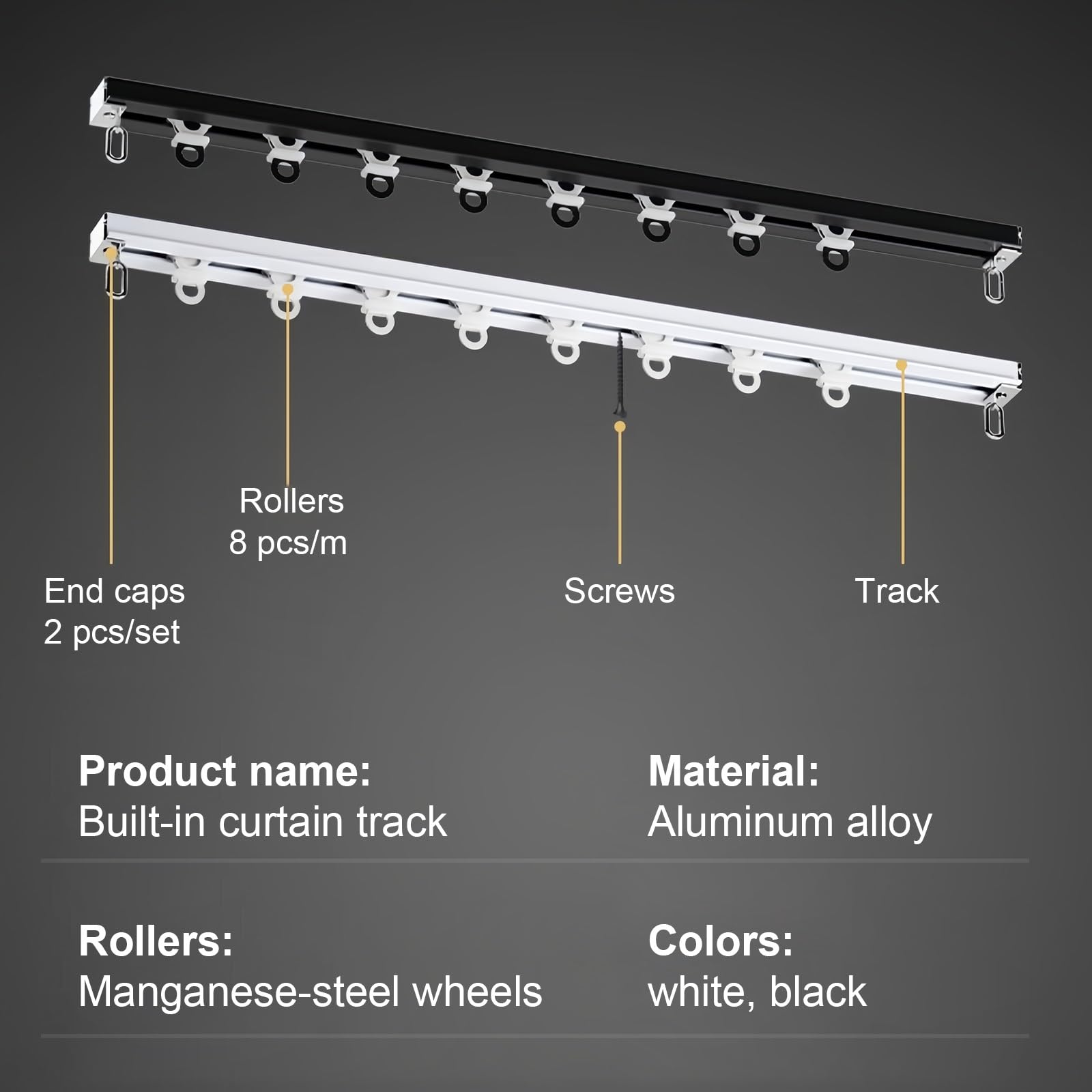 Cichy system szyn sufitowych 1-6M Adjuble ain Rail F Mount idealny do domu, hotelu, szpitala i handlu (biały 1,1 m)
