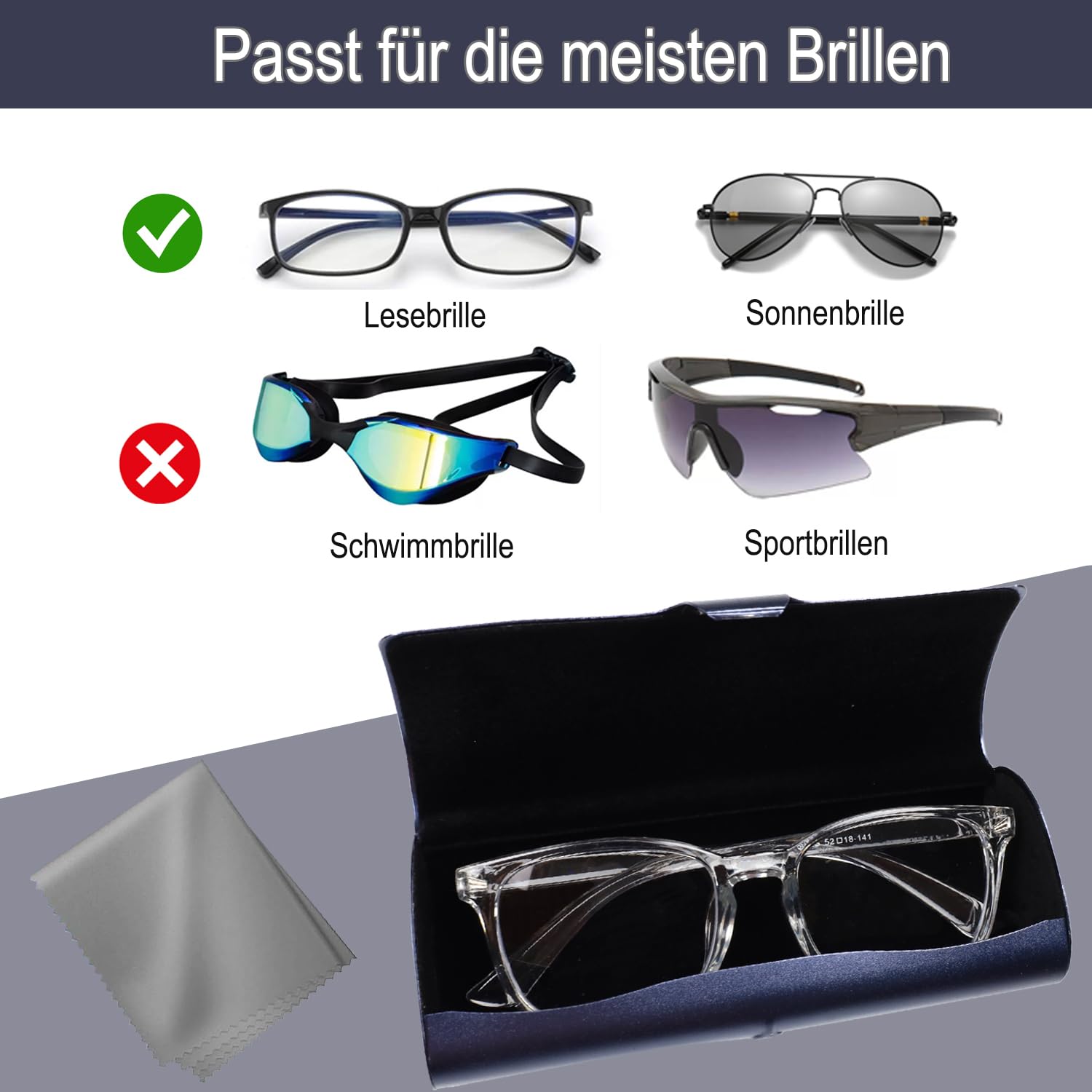 Leichtes Aluminium Brillenetui für Damen Herren