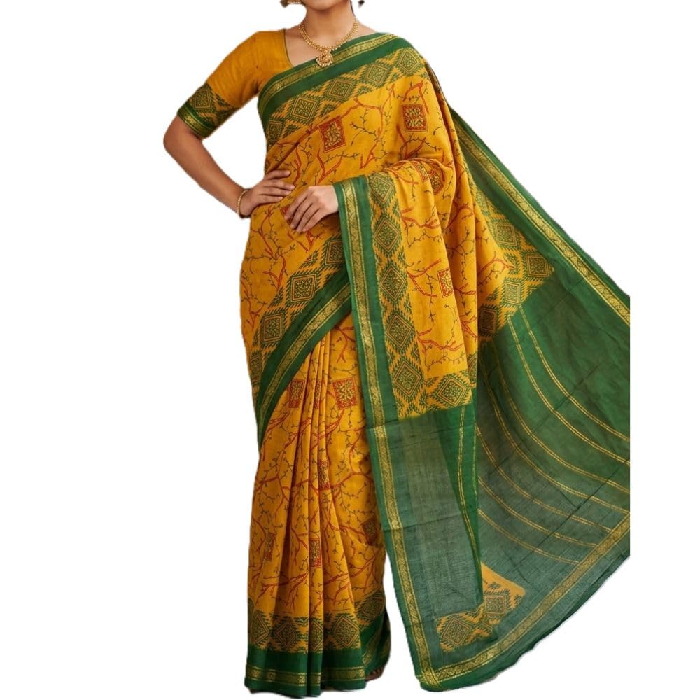 Madurai Sungudi Cotton Sarees for Women | Zari Border Printed Pure Cotton Sarees - Without Blouse-picture-34