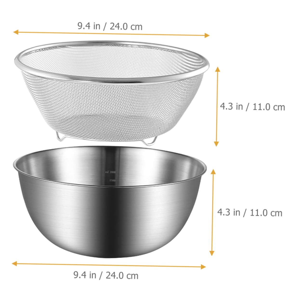 Colador de Arroz 2 Piezas de Malla Fina de Acero Inoxidable | Lavado de Verduras y Noodles, Color Plata, Estable y Antideslizante, Uso Doméstico en Cocina