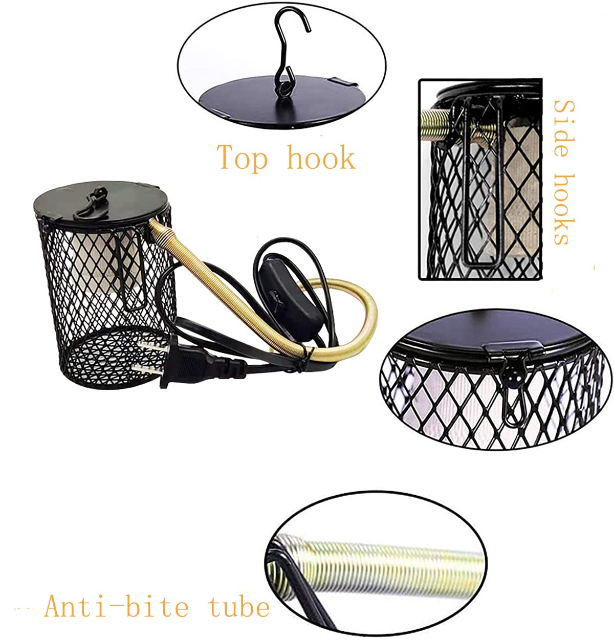 Lámpara Calor 25-100W con Pantalla, Soporte Lámpara Calor Reptil, Pantalla Bombillas Calefacción, para Serpiente Lagarto Gallinero Gallinero Reptil,50W