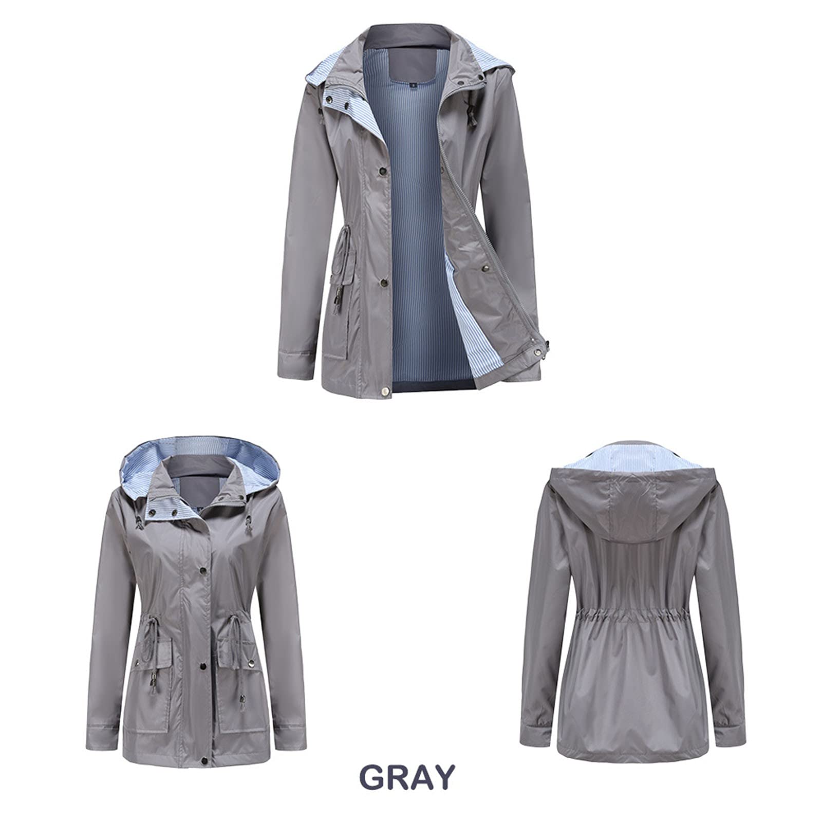 Generisch Chubasquero para mujer, impermeable, extraíble, capucha con cordón, abrigo de senderismo al aire libre, cortavientos, abrigo de invierno impermeable