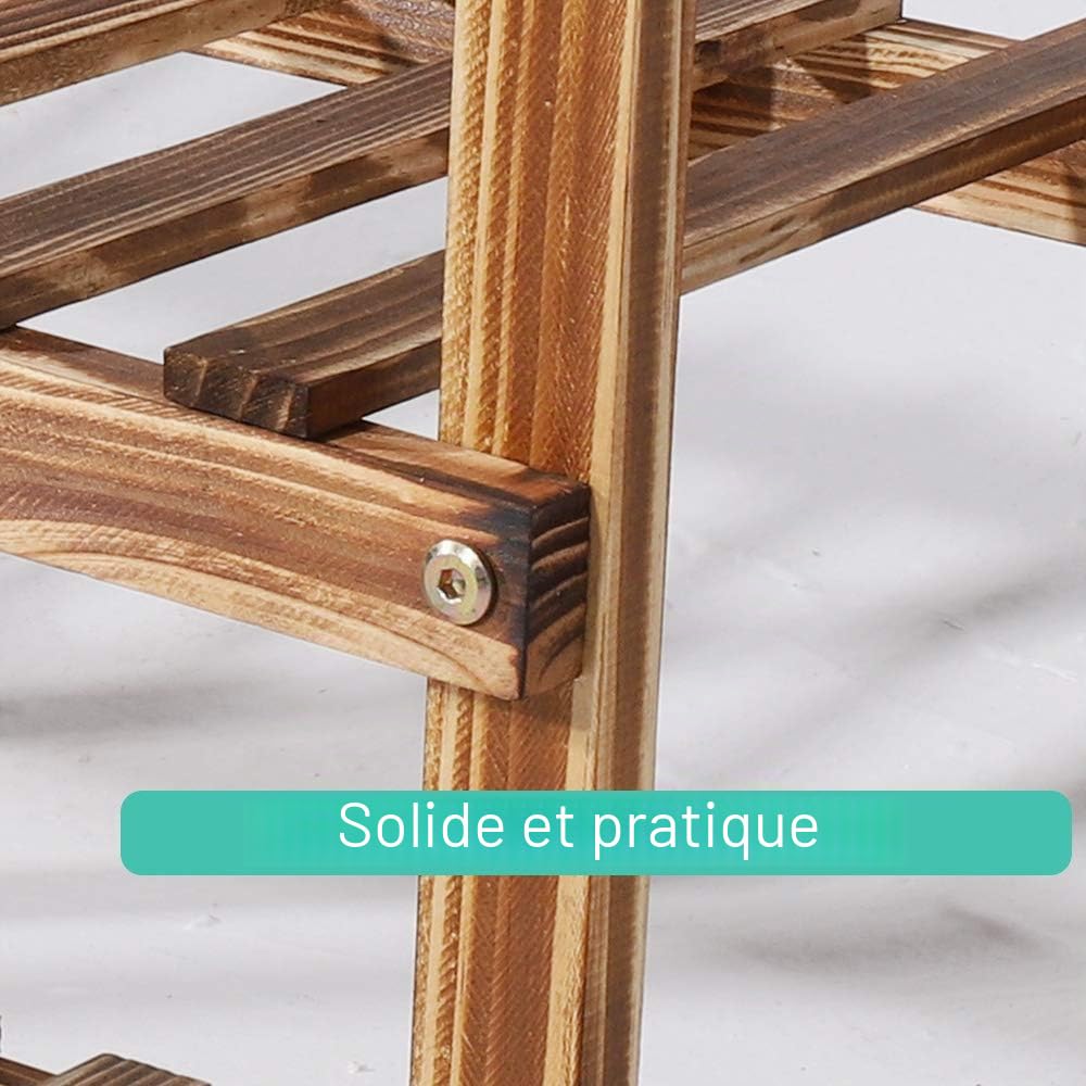 unho Porte Plantes d’Angle en Bois, Étagère à Fleurs de 6 Niveaux, Escalier pour Plantes et Objets Décos, Idéal pour Balcon Terrasse Jardin Maison - 60 x 60 x 100cm