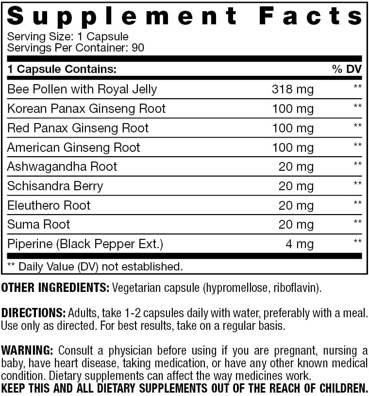 Miniatura 2 de Ginseng Energy Plus - con Panax Ginseng, polen de abeja, jalea real y extracto de pimienta negra de piperina para una máxima absorción  Promueve el