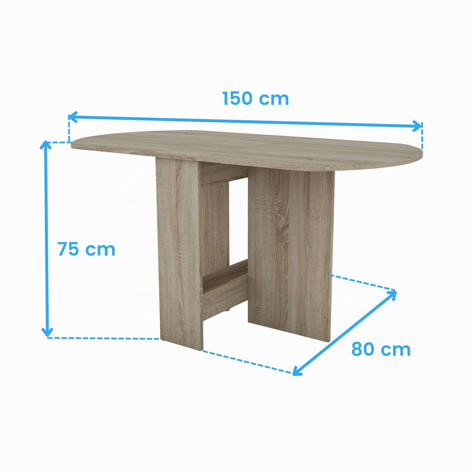 Miroytengo Mesa Plegable de Comedor, Mesa de Cocina Redonda Alas Abatibles Sand Roble Sonoma 150x75x80 cm
