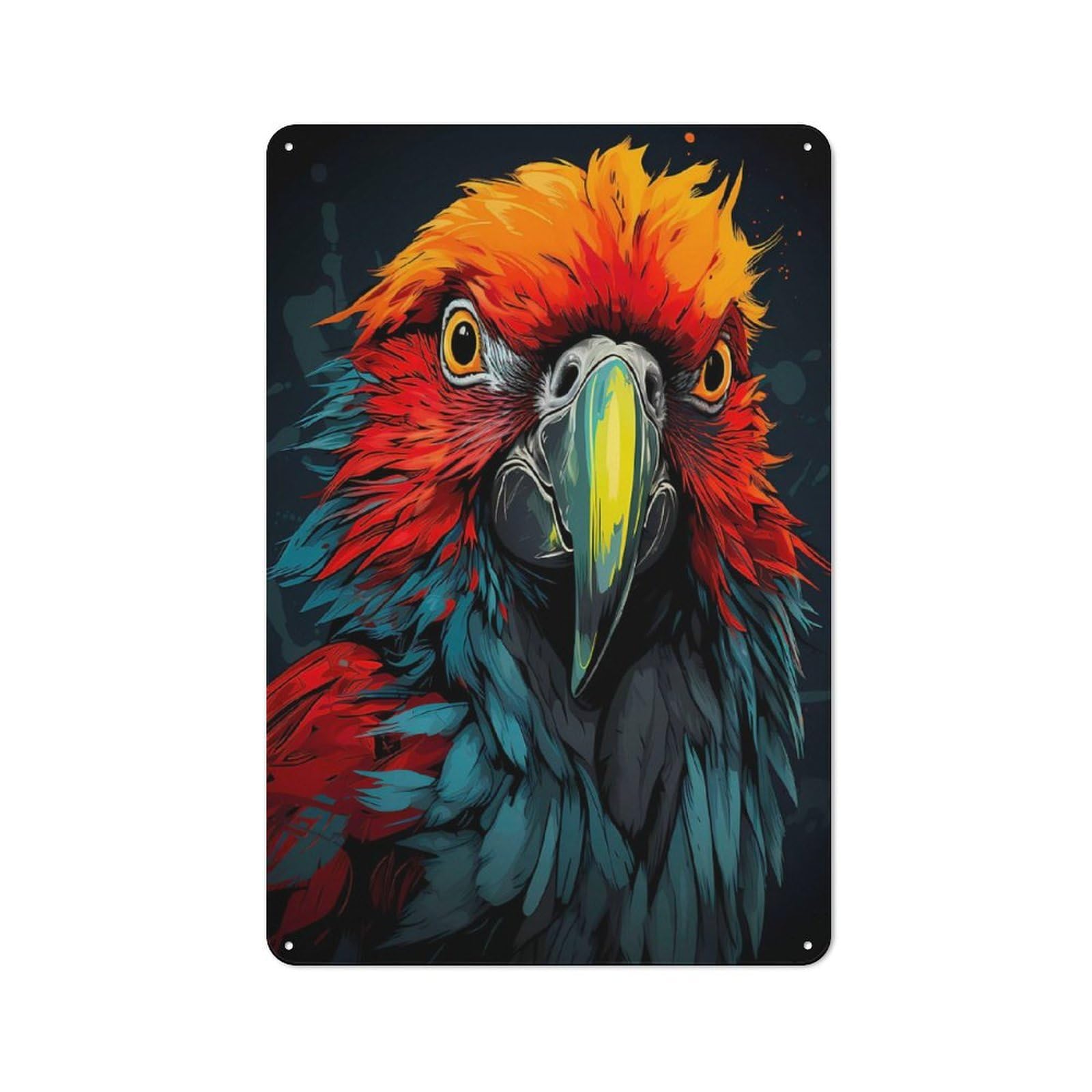 Tin Wall Plaque 30x20cm with Colorful Parrot for Workshop Wall, Suited to Makers And DIY Enthusiasts