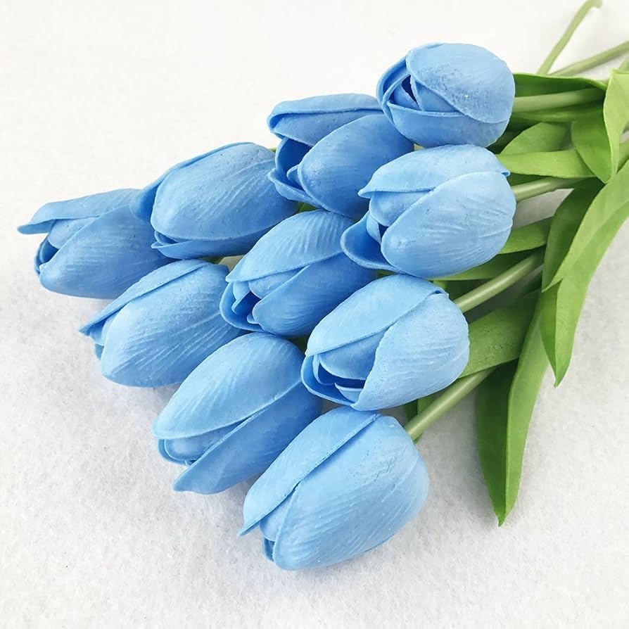 Image of CosaCentrum Beautiful Decorative Artificial Tulip Flower Bunches for Home decor (Sky Blue, Pack of 11)