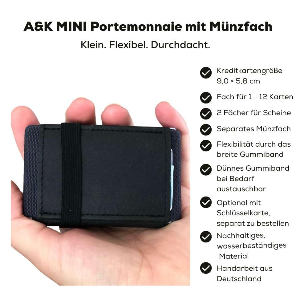Anders & Komisch Mini Portemonnaie mit Münzfach Kartenetui Herren Kleine Geldbörse Damen Slim Wallet Nachhaltige Geldbeutel Handarbeit aus Deutschland