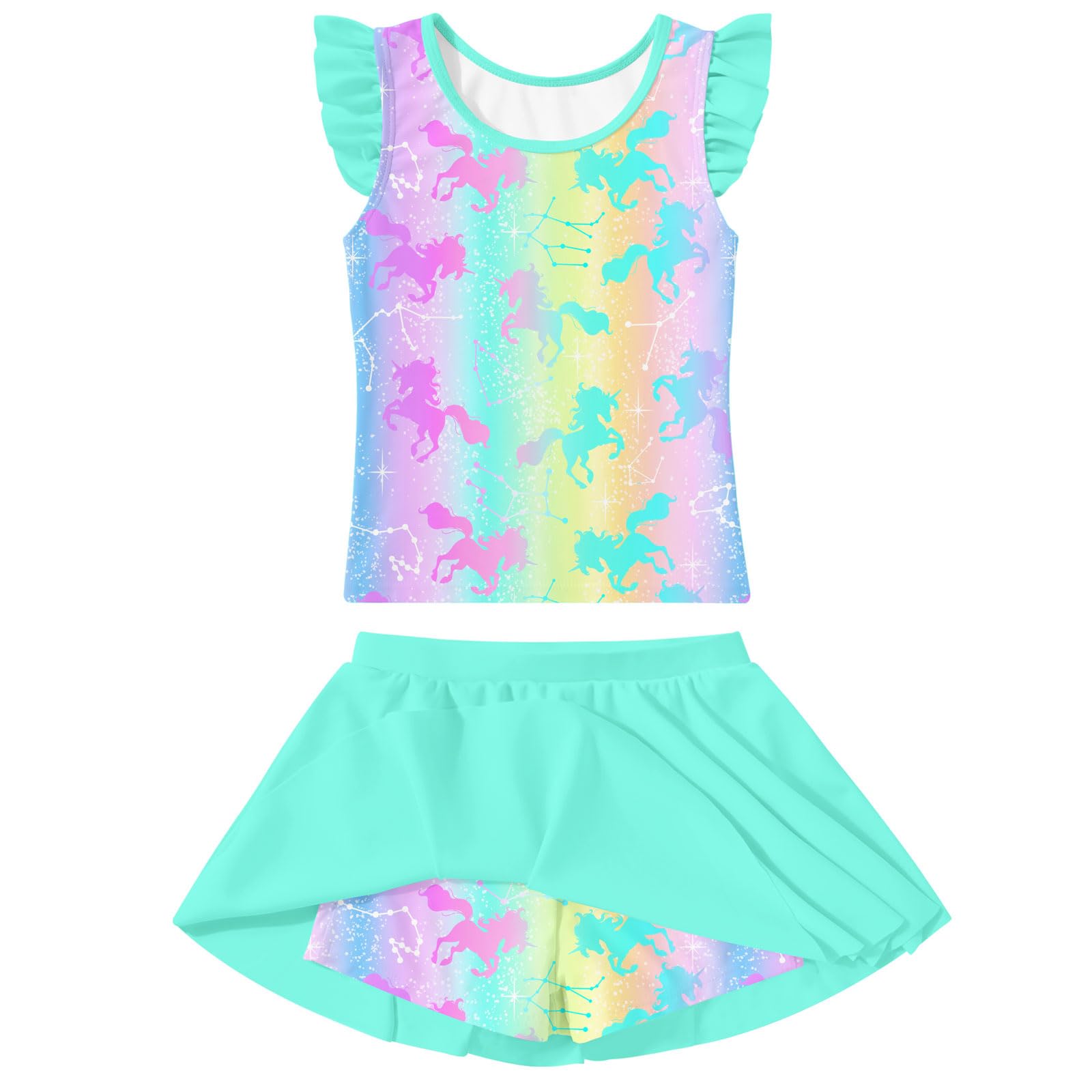 Girls Swimsuit 2 Piece Ruffle Bathing Suit UPF 50+ Tankini Swimsuit Skirt with Lining Size 3-10