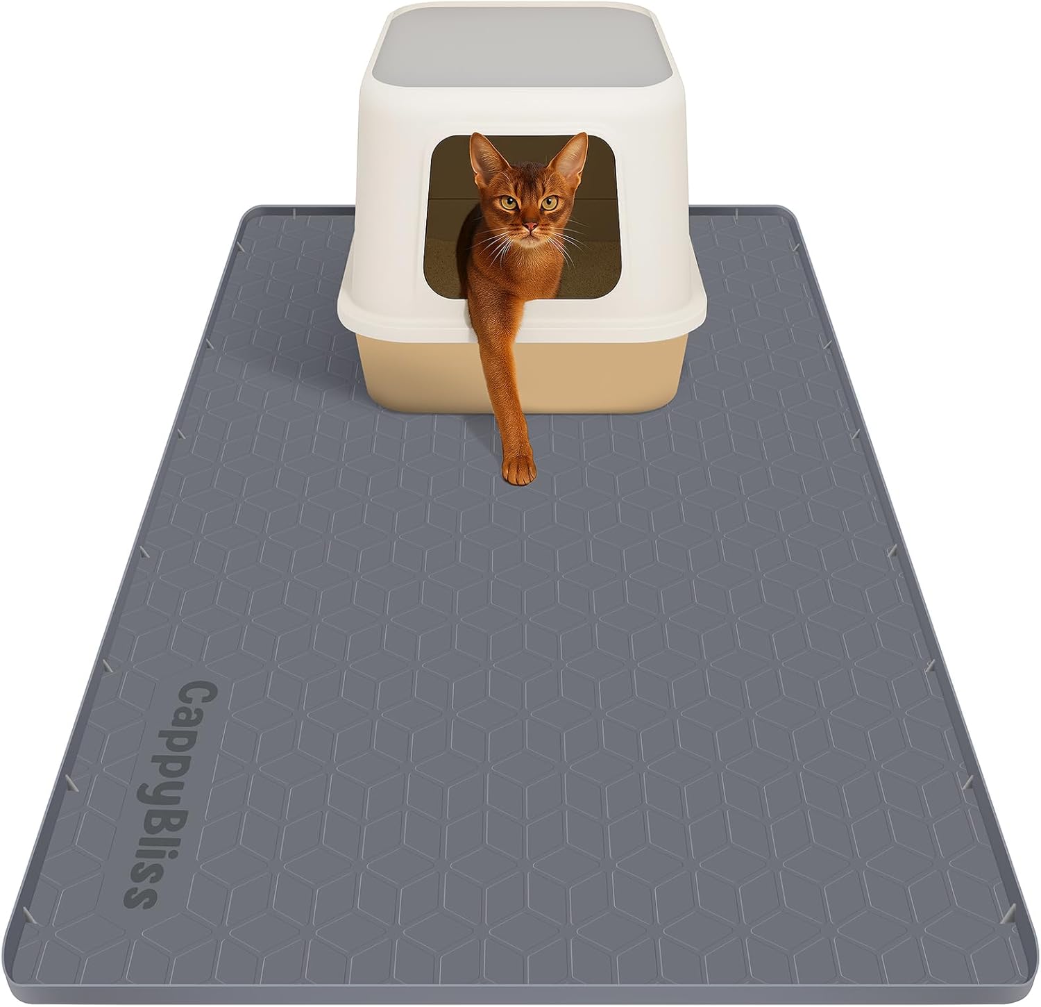 Large Cat Mat for Litter Box, 34"x22" Waterproof Silicone Mat with Litter Trapping, Easy Clean & Non-Slip Floor Pad for Indoor Cats, Dark Gray
