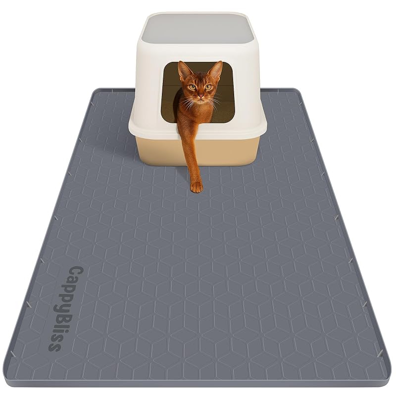 Tapete para Caixa de Areia para Gatos de Silicone com Bordas Elevadas CappyBliss Dark Gray 86,36 x 55,88 cm