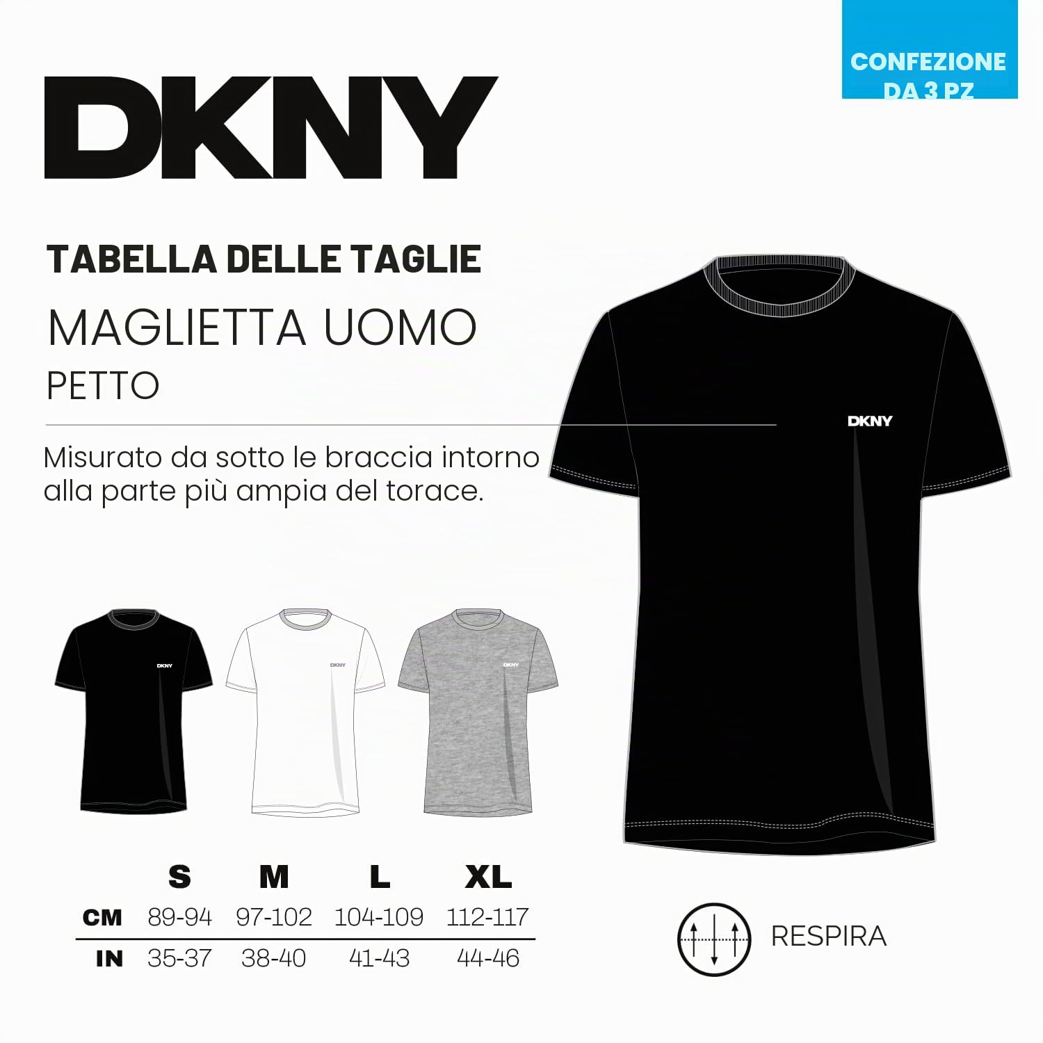 DKNY Giants T-Shirt da Uomo Uomo (Pacco da 3)