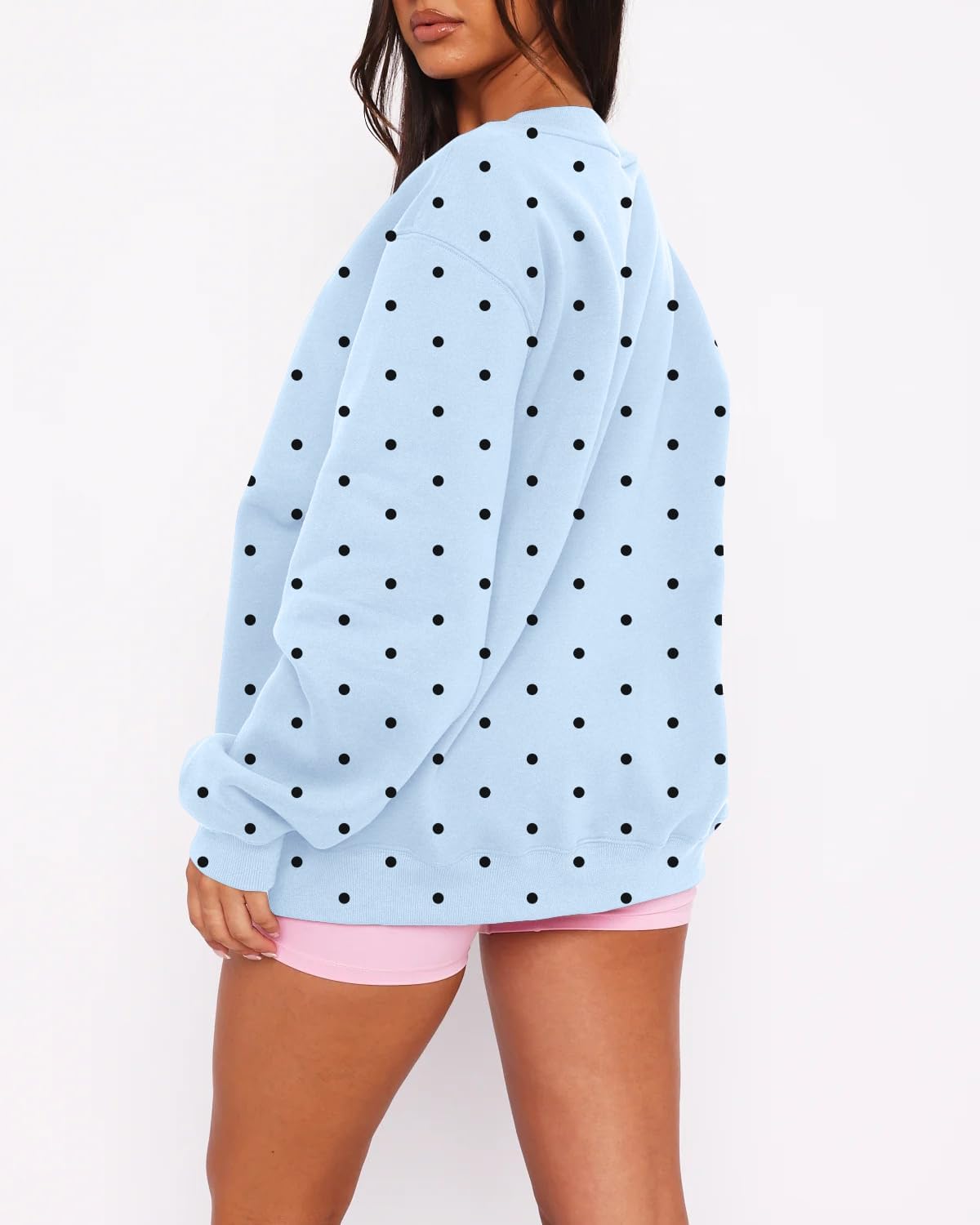Cioatin Women Oversized Polka Dot Crewneck Sweatshirt Pullover Cozy Lightweight Fleece Pullover Y2K Vintage Boho Fall Outfits