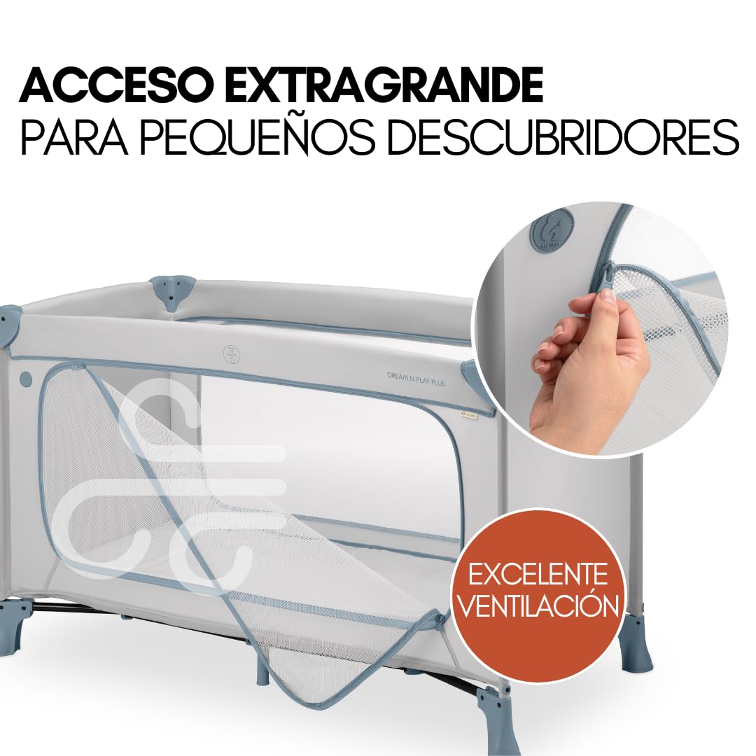 hauck Dream n Play Plus Set de Cuna de Viaje Bebe con Colchon y Mosquitera | Parque Infantil - Desde el Nacimiento con Bolsa - 120x60 cm - Dusty Blue