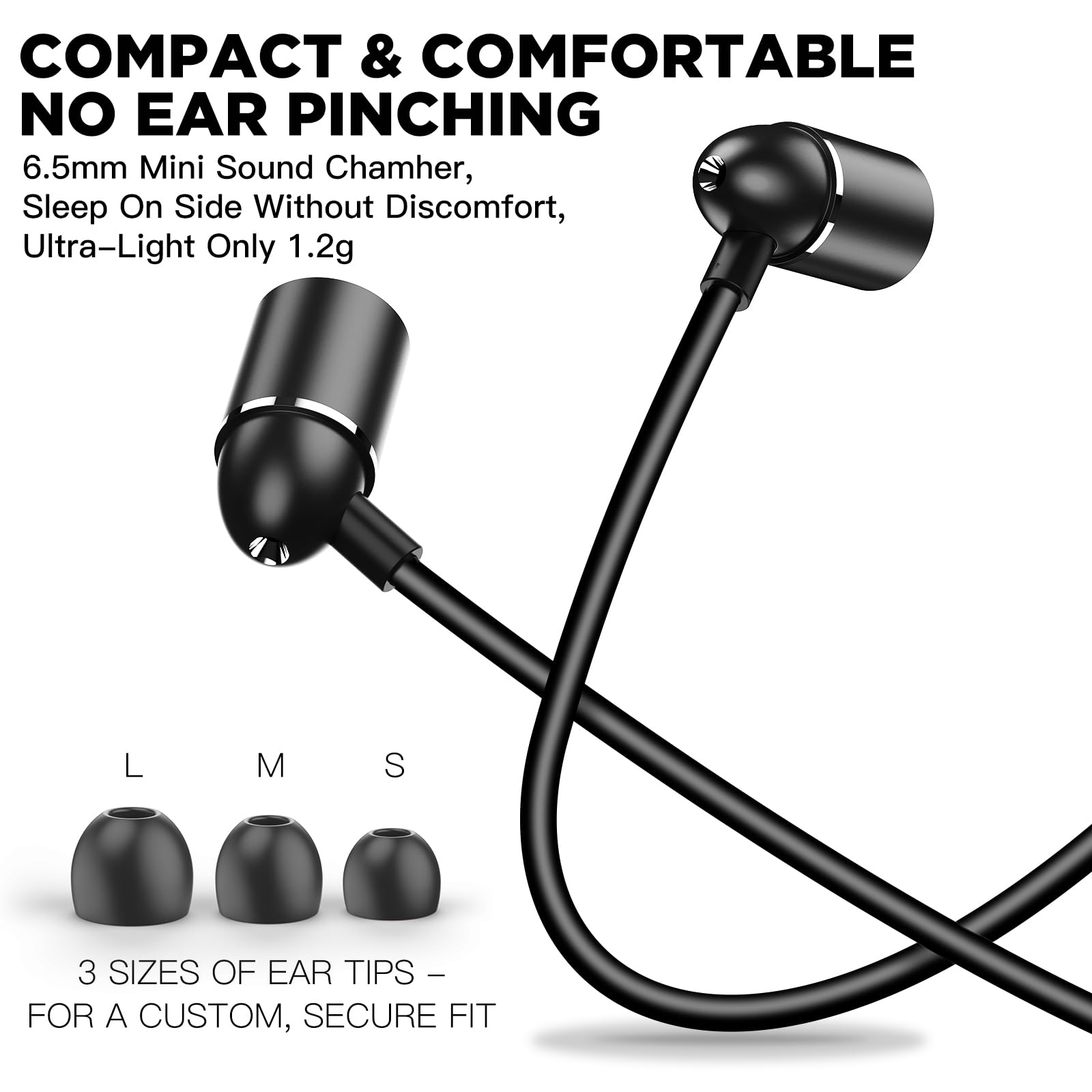 Écouteurs de sommeil filaires USB-C pour dormeurs latéraux avec écouteurs légers en silicone discret, réduction du bruit, microphone intégré et commandes de volume (USB de type C)