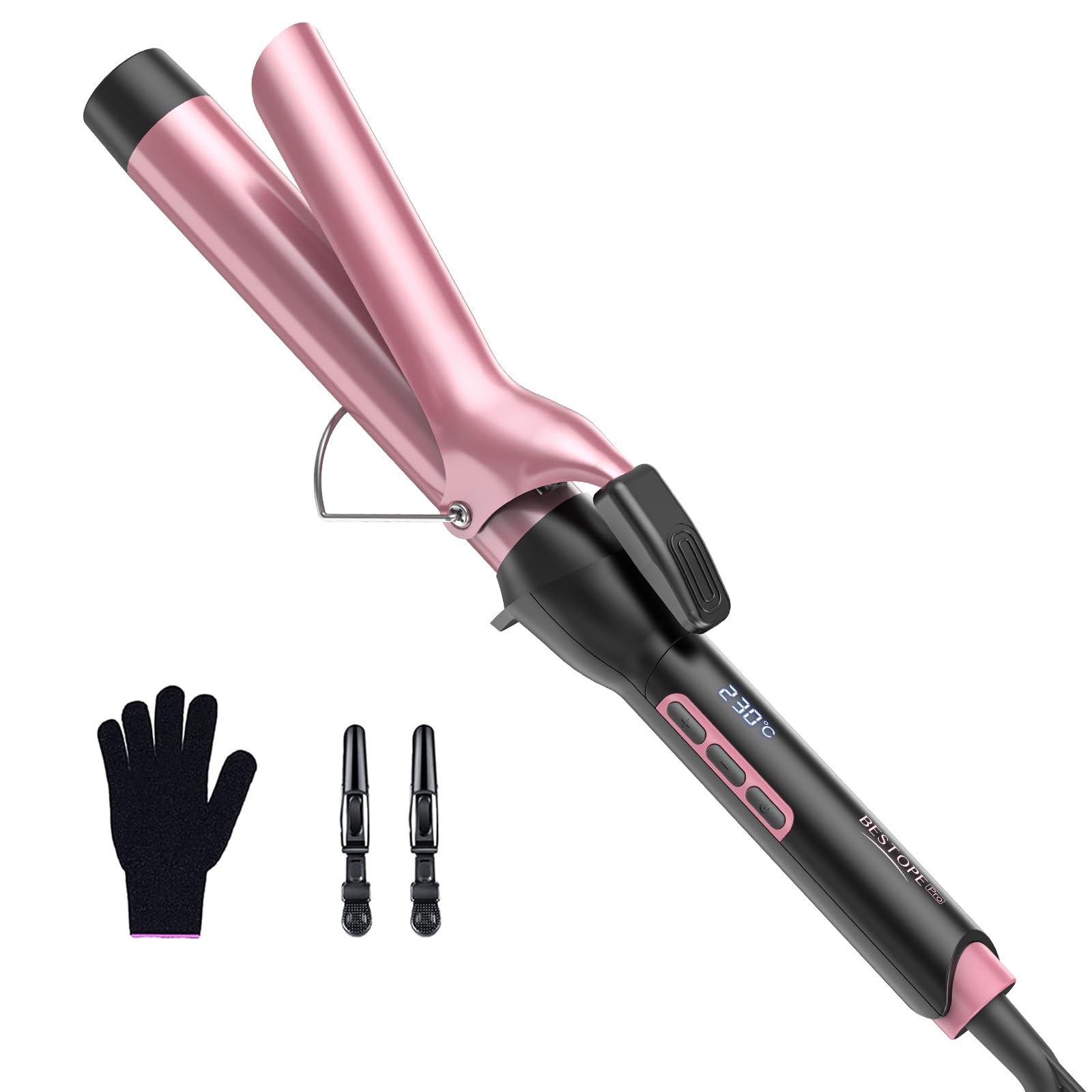 BESTOPE PRO Ferro da Ricci Anti-statrico Ceramica 25mm - Temperatura 80-230°C, Display LCD, Ricalda veloce, perfetto per