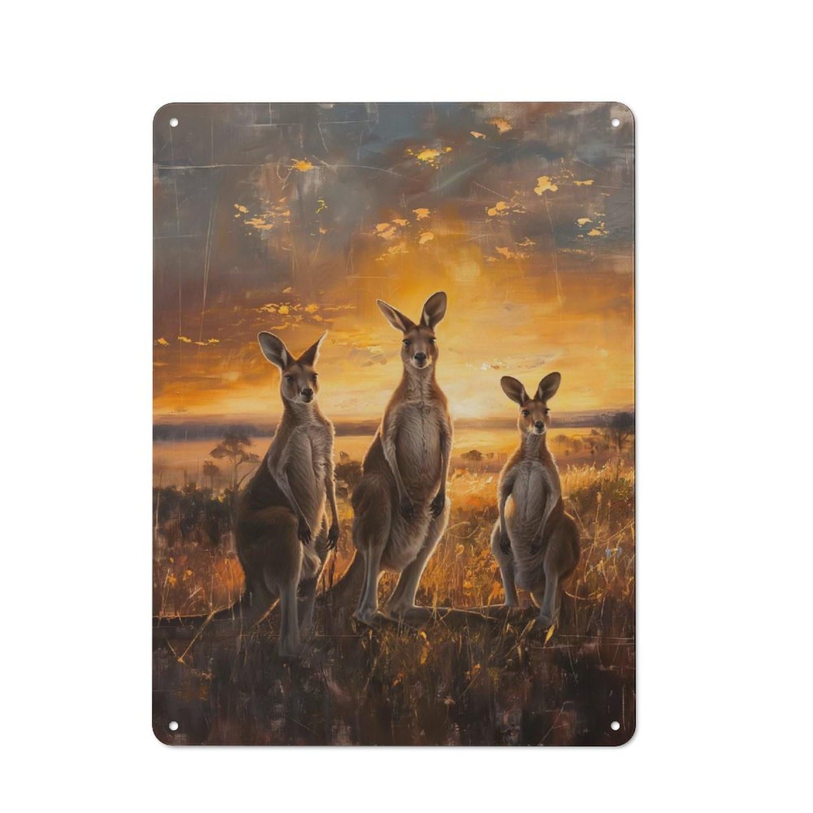 Junmoney Style Tin Sign 40X30cm With Kangaroos Sunset Painting For Bar Or Restaurant, Retro Decor, For Garage, Workshop And Man Cave Decoration