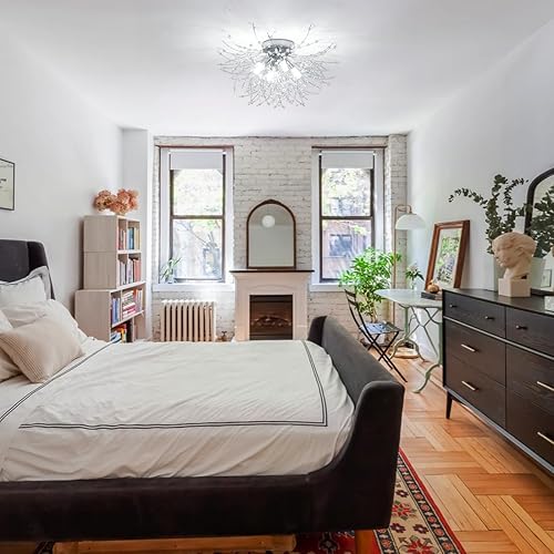 Miniatura 8 de HMVPL Lámpara de techo con 4 luces de cristal cromado, lámpara Sputnik moderna, adecuada para dormitorio, cocina, pasillo, armario, comedor