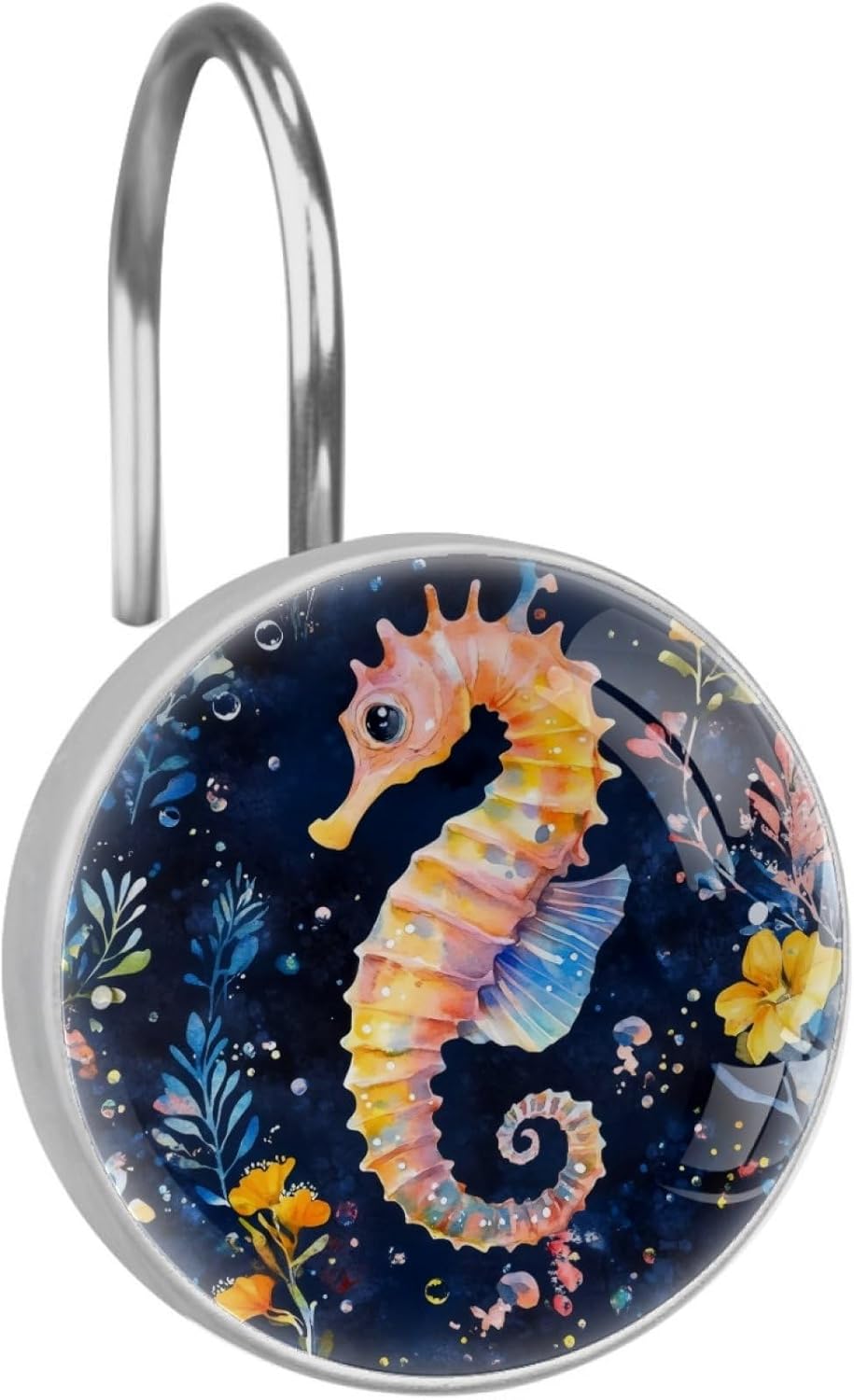 Ocean Jellyfish Blue Coastal Beach Underwater Bathroom Shower Curtain Hooks, 12 Pcs Stainless Steel Shower Curtain Hooks Rings for Bathroom Shower Rods Curtains