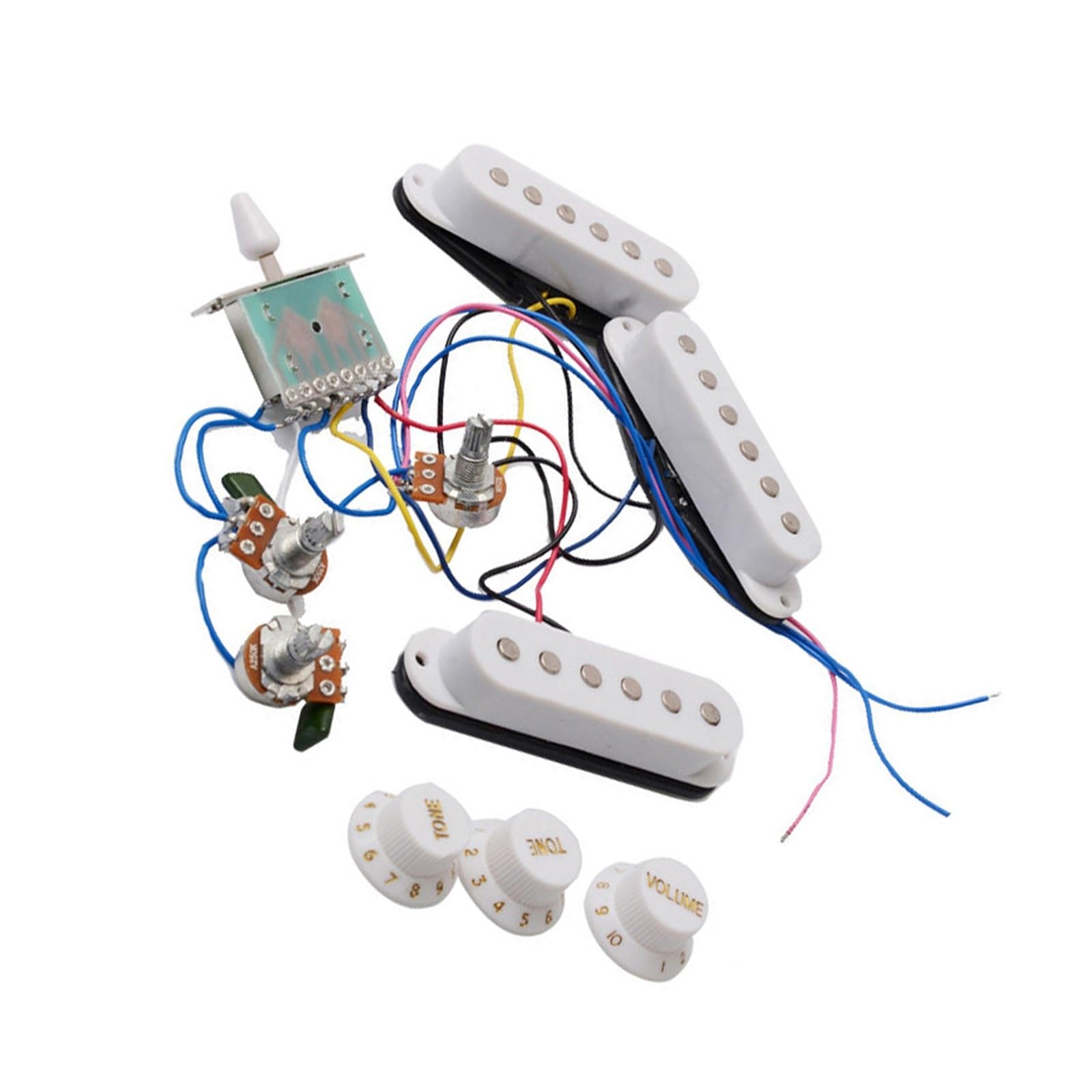 Kit Completo De Cableado Para Pastilla De Guitarra Eléctrica Potenciómetros De 250K Salida De 6.35mm Puente de guitarra eléctrica pastilla eléctrica(White,SSS)